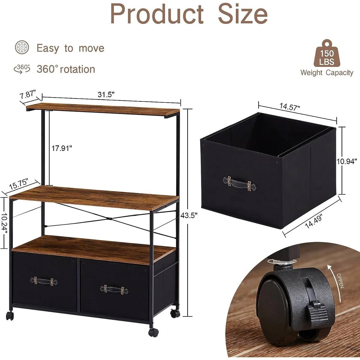 Industrial Metal Wood Printer Stand File Cabinet with Fabric Drawers-3