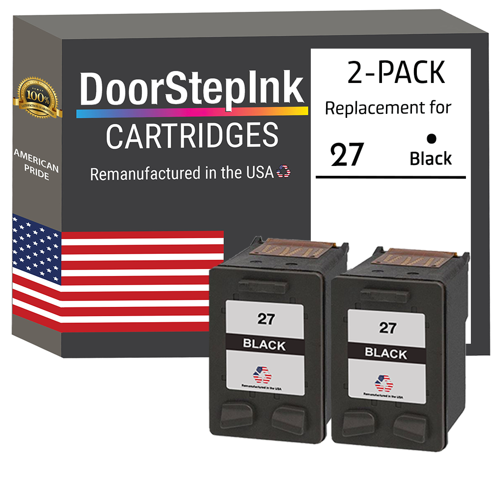 DoorStepInk Brand for HP 27 (C8727AN) Black Twin Pack Remanufactured in the USA Ink Cartridges-0