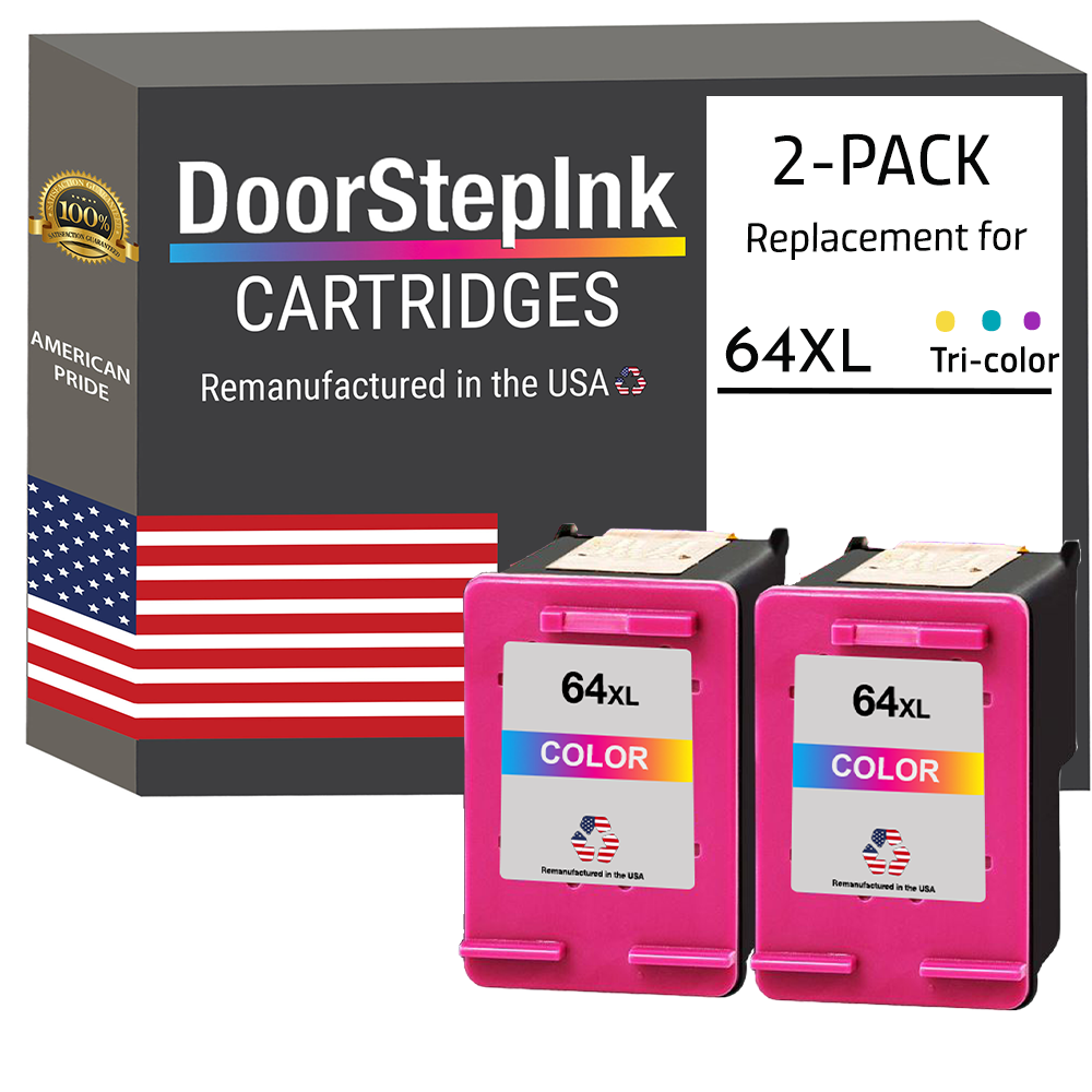 DoorStepInk Brand for HP 64XL (N9J91AN) Tri-Color Twin Pack Remanufactured in the USA Ink Cartridges-0