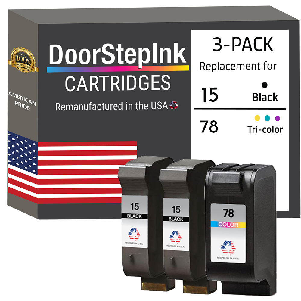 DoorStepInk Brand for HP 15 2 Black / 78 1 Color 3-Pack Remanufactured in the USA Ink Cartridges-0