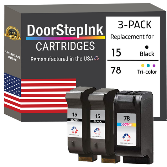 DoorStepInk Brand for HP 15 2 Black / 78 1 Color 3-Pack Remanufactured in the USA Ink Cartridges-0