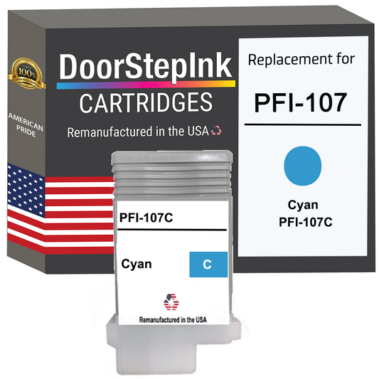 DoorStepInk Brand for Canon PFI-107 130mL Cyan PFI-107C Remanufactured in the USA Ink Cartridge-0