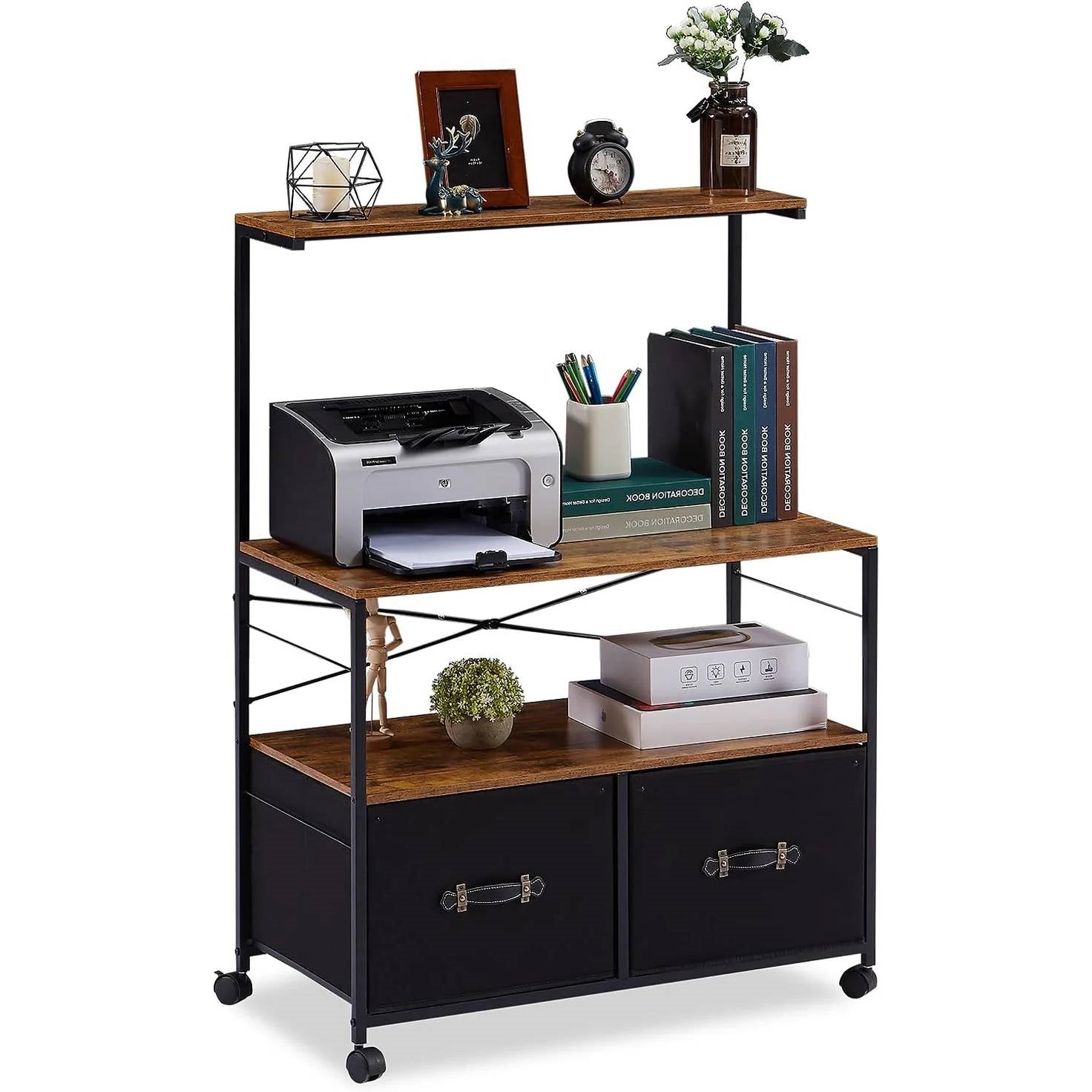 Industrial Metal Wood Printer Stand File Cabinet with Fabric Drawers-0