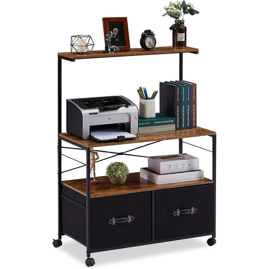 Industrial Metal Wood Printer Stand File Cabinet with Fabric Drawers-0