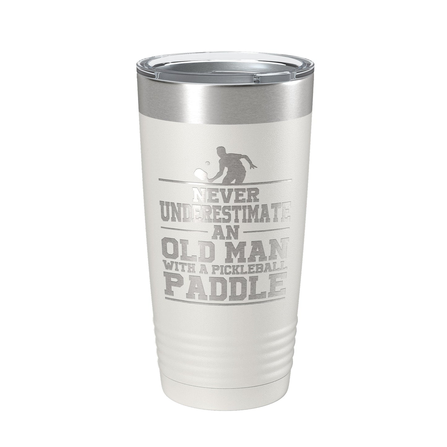 Funny Pickleball Tumbler Never Underestimate An Old Man With A Pickle Ball Paddle Travel Mug Insulated Laser Engraved Coffee Cup Gift 20 oz-7